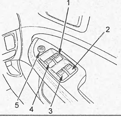 Седан, хэчбек (пятидверные модели). 1 - выключатель стеклоподъемника двери водителя, 2 -…