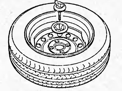 б) Отверните фиксатор и снимите запасное колесо.