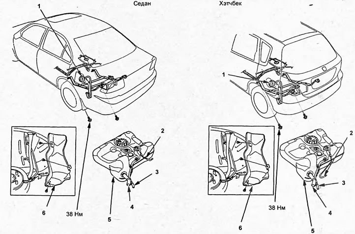 Снятие и установка топливного бака (модели 2WD).…