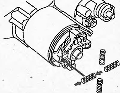 2. Сожмите пружины щеток и установите их в…