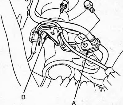 4. Отверните болты и снимите кронштейн (В)…