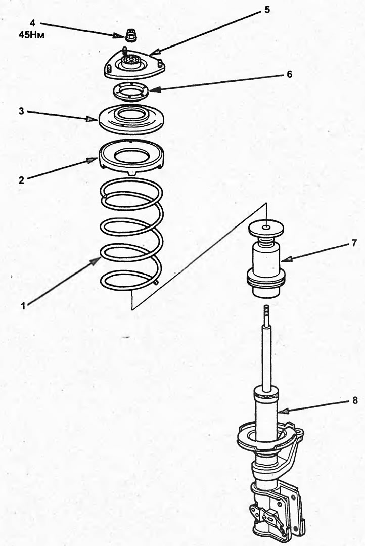 Снятие и установка стойки передней подвески. 1 -…