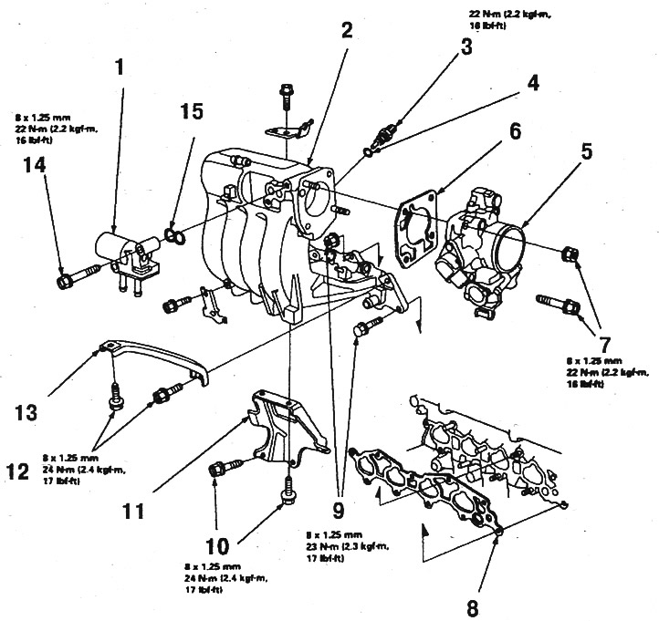 Всасывающий коллектор (CR-V): 1. Воздушный клапан…
