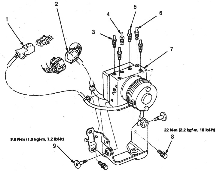 Valve Block (CR-V): 1. Electric pump connector;…