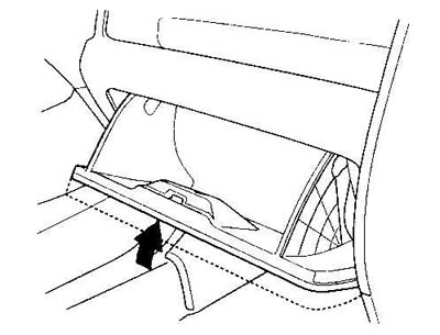 1. Полностью откройте ящик для перчаток, затем…