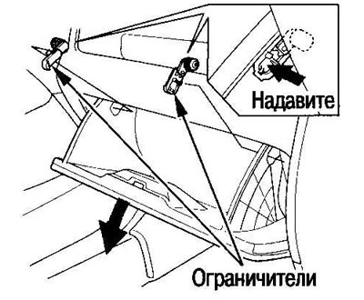 2. Надавите на ограничители, находящиеся внутри…