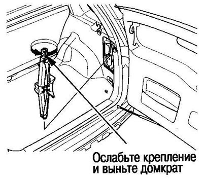 2. Ослабьте крепление домкрата и выньте его.