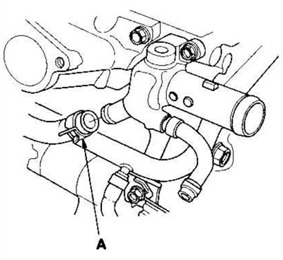 6. Disconnect the water bypass hose (A).