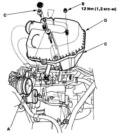 1. Снимите хомут (А), открутите гайки (В) и болты…