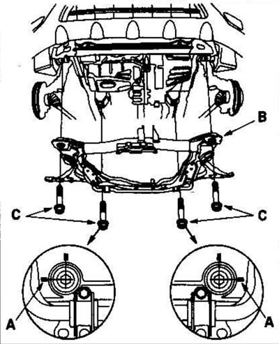 23. Place marks (A) on the front suspension…