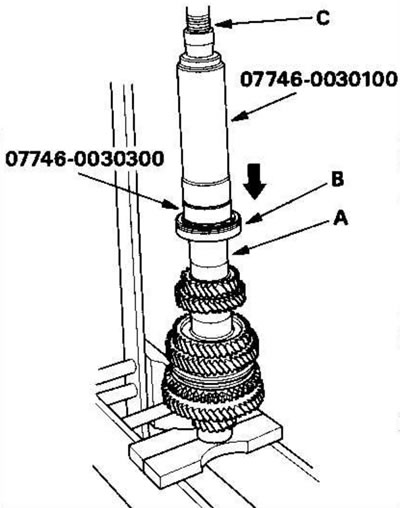 14. Запрессуйте распорную втулку (А),…