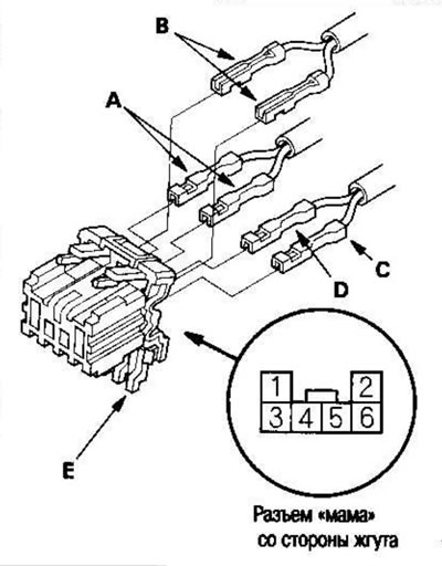 23. Вставьте контакты жгута выключателя О/D (А) в…