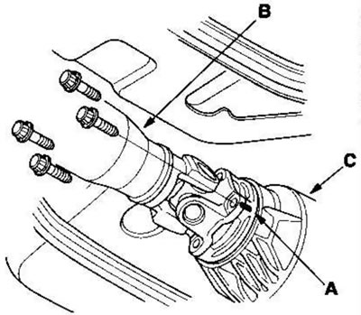 6. Нанесите метки (А) на карданный вал (В) и…