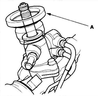 3. Установите резиновую втулку (А) на вал червяка.