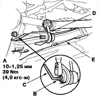 9. Открутите фланцевую гайку (А), придерживая…