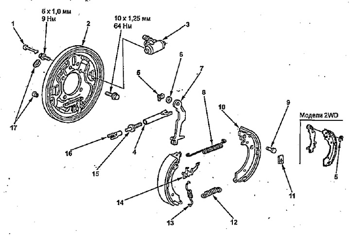 Снятие и установка задних барабанных тормозных механизмов (Хонда Фит 1 ...