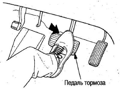 3. Натисніть на педаль гальма правою ногою та…