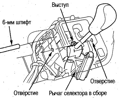 6. Закрепите рычаг селектора в положении R…