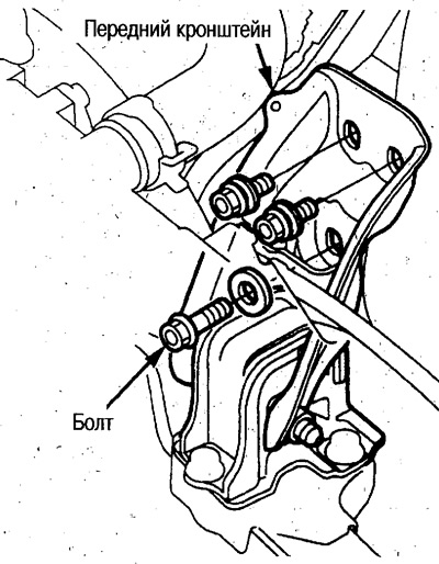 17. Открутите болты переднего кронштейна.