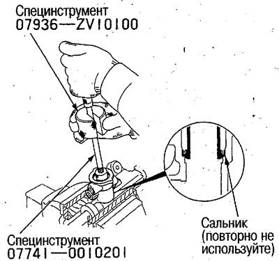15. При помощи специнструмента снимите сальник.