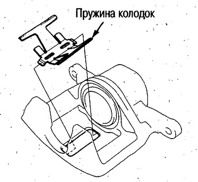 4. Зніміть пружину колодок із корпусу супорта.