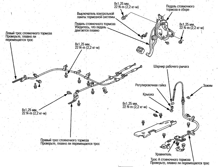 Трос стояночного тормоза — сборка (Хонда Авансир 1, 1999-2003, бензин ...