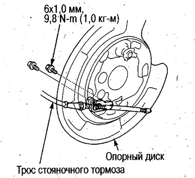 15. Від'єднайте трос гальма стоянки з опорного…