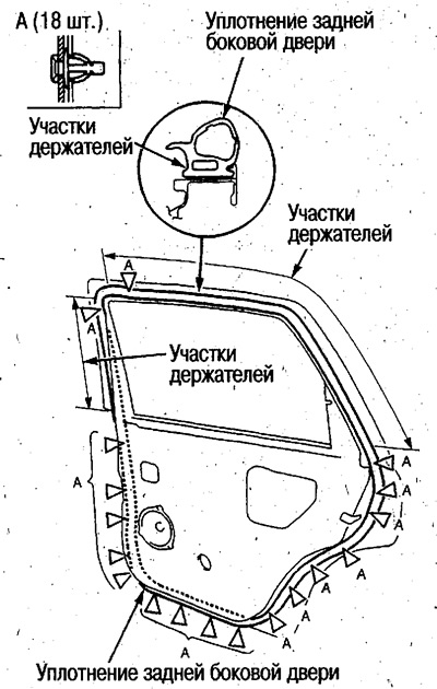 Снятие и установка уплотнения задней боковой двери