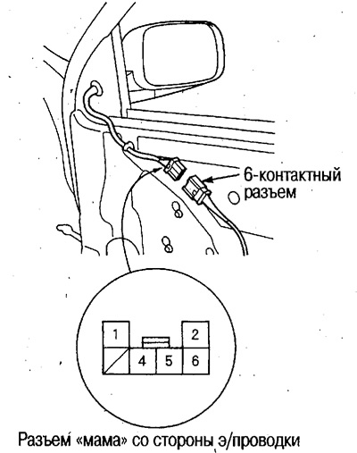 2. Отсоедините 6-контактный разъем от зеркала.