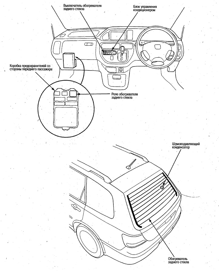 Обогреватель заднего стекла — расположение компонентов (Хонда Авансир 1 ...