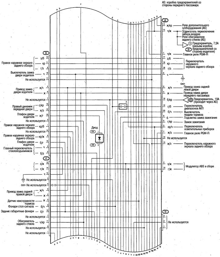 Соединения в коробке предохранителей со стороны…
