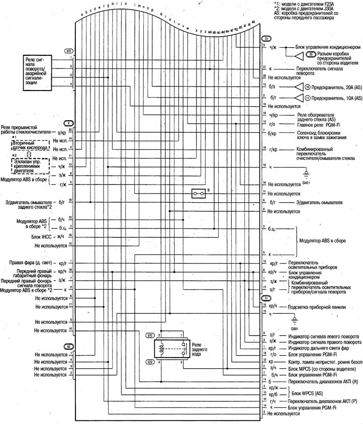 Соединения в коробке предохранителей со стороны…