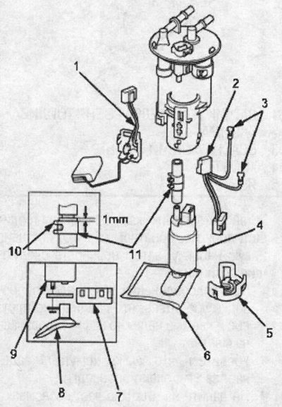 1. датчик указателя уровня топлива; 2. жгут…