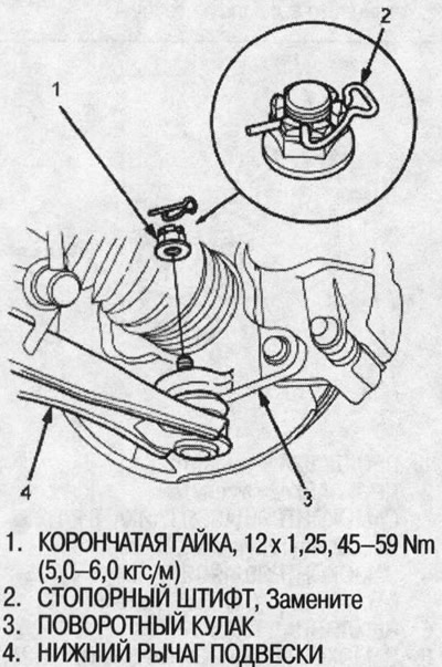 17. Установите поворотный кулак на нижние рычаги…