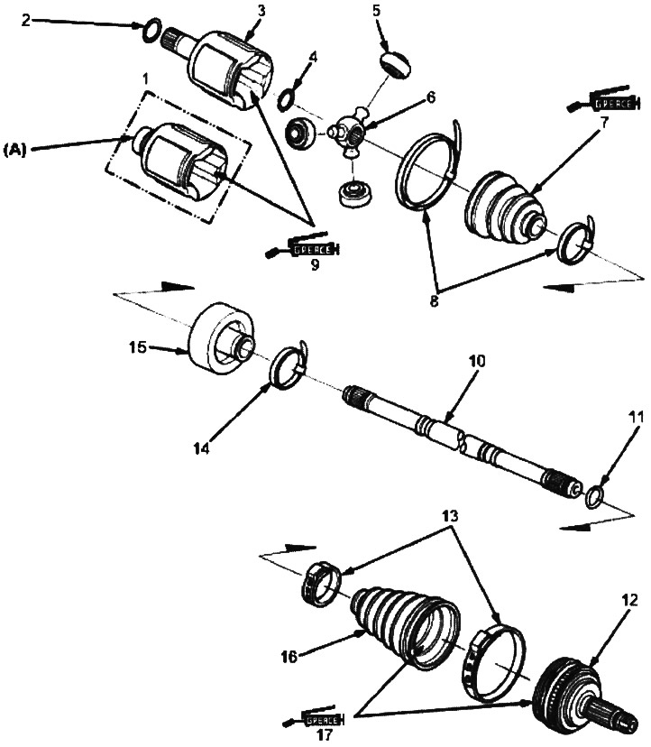1. левый приводной вал; 2. стопорное кольцо.…