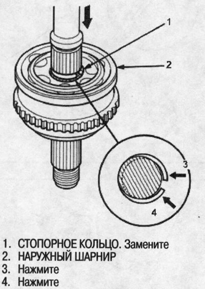 5. Вставьте приводной вал в наружный шарнир так,…