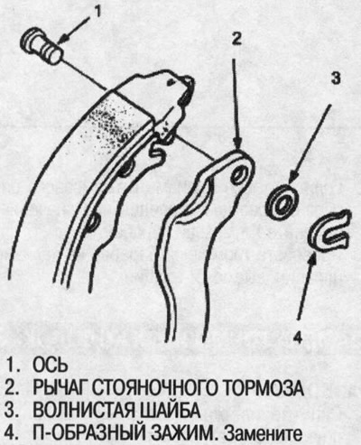 6. Снимите волнистую шайбу, рычаг стояночного…